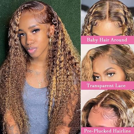 Deep Wave 150% Density 4/27 Highlight Colored 360 Lace Human Hair Wigs