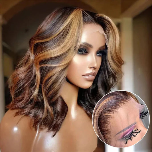 Highlight 4/27 Colored Bob Wig 360 Transparent Lace Wig Human Hair For Women