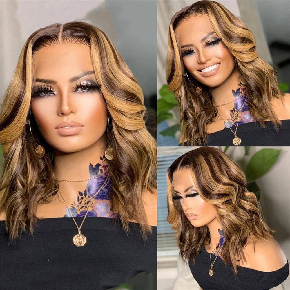 Highlight 4/27 Colored Bob Wig 360 Transparent Lace Wig Human Hair For Women
