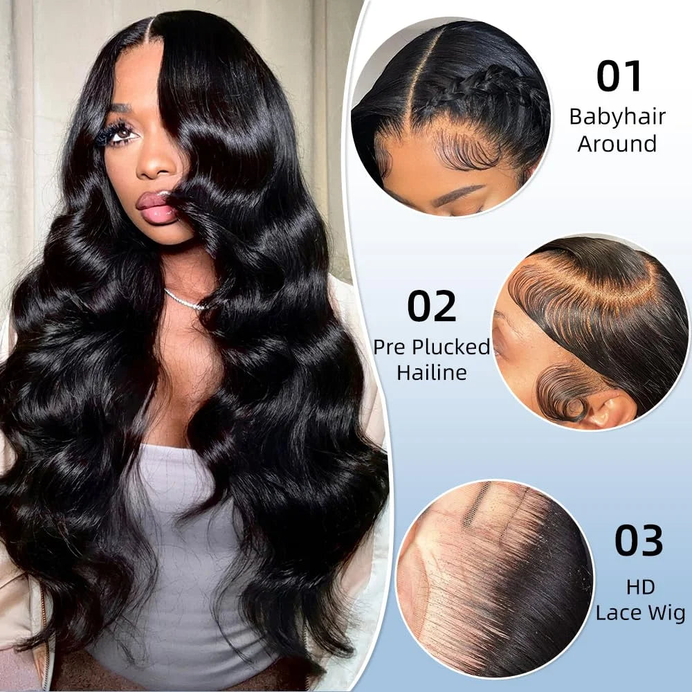 200 Density Natural Color Body Wave 13x4 Transparent Lace Front Human Hair Wig Pre Plucked
