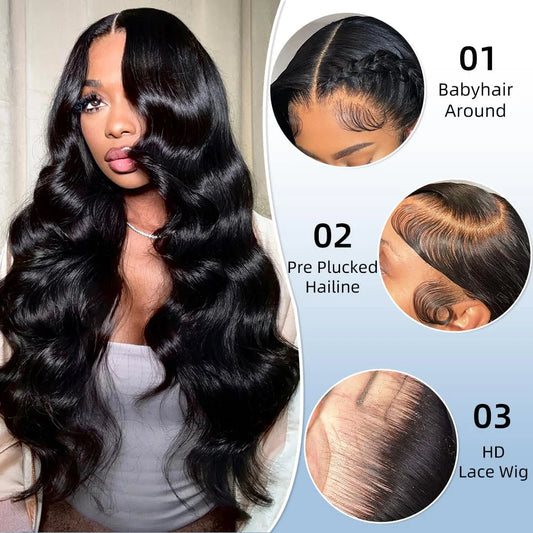 200 Density Natural Color Body Wave 13x4 Transparent Lace Front Human Hair Wig Pre Plucked