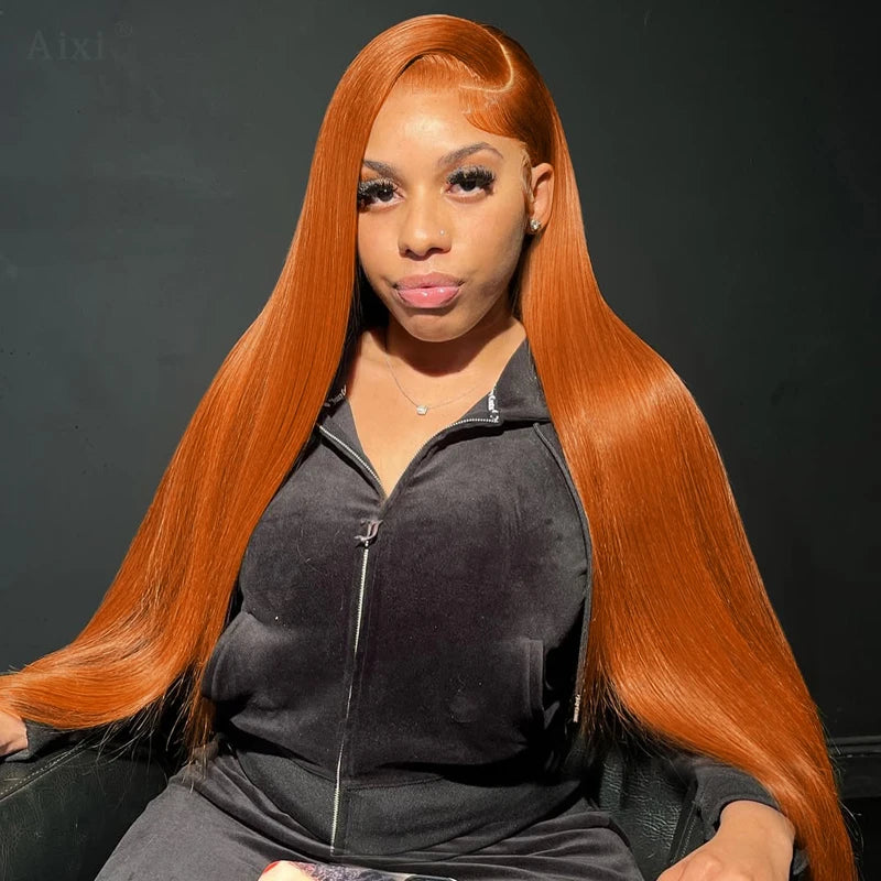 Orange Ginger Bone Straight 13×4 Lace Front Human Hair Wigs Transparent Lace