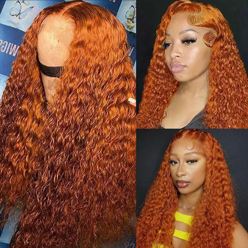 Water Wave 360 Lace Human Hair Wigs #350 Orange Colored Wigs