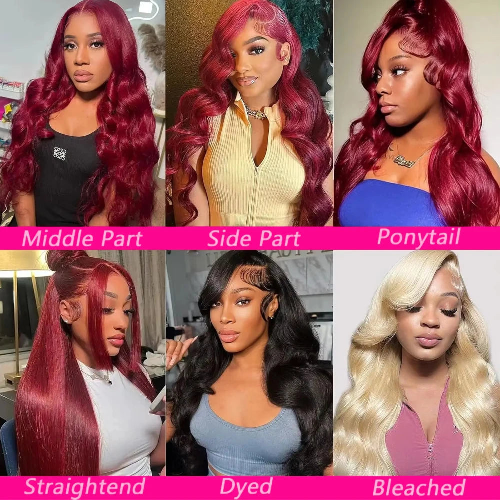 99J Color Body Wave 13x6 Lace Front Human Hair Wigs Transparent Lace
