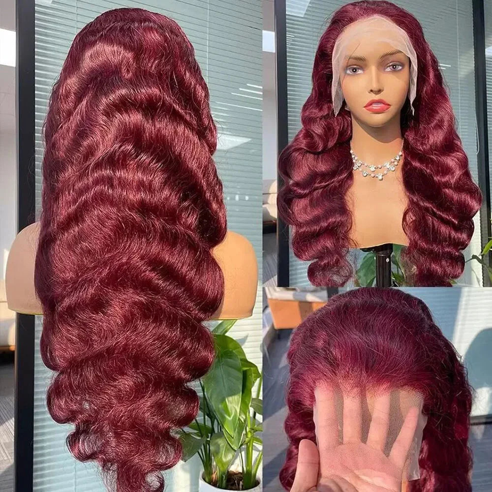 99J Color Body Wave 13x6 Lace Front Human Hair Wigs Transparent Lace