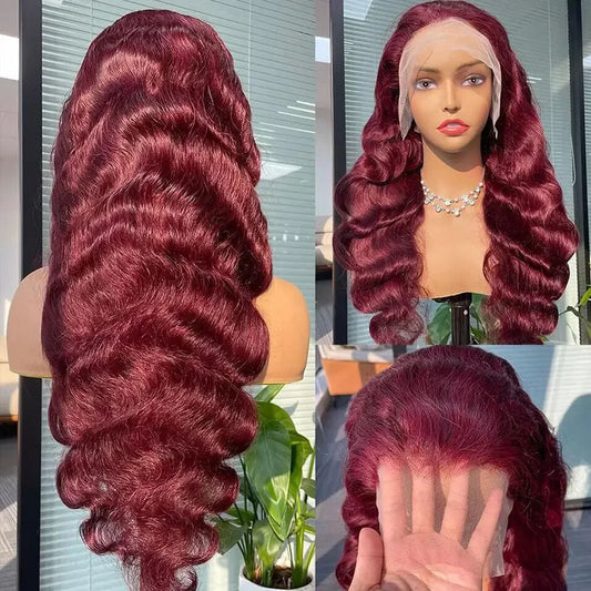 99J Color Body Wave 13x6 Lace Front Human Hair Wigs Transparent Lace