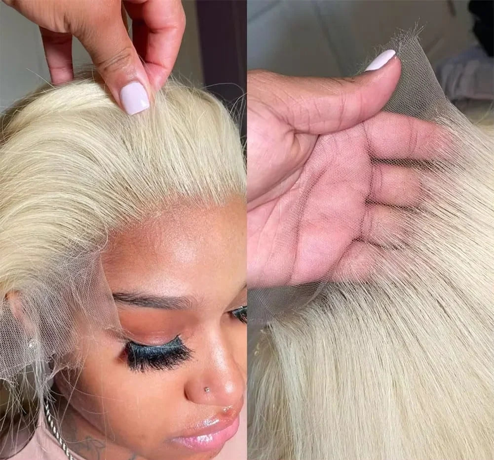 180 Density 13x4 Transparent Lace #613 Honey Blonde Color Lace Front Human Hair Wigs