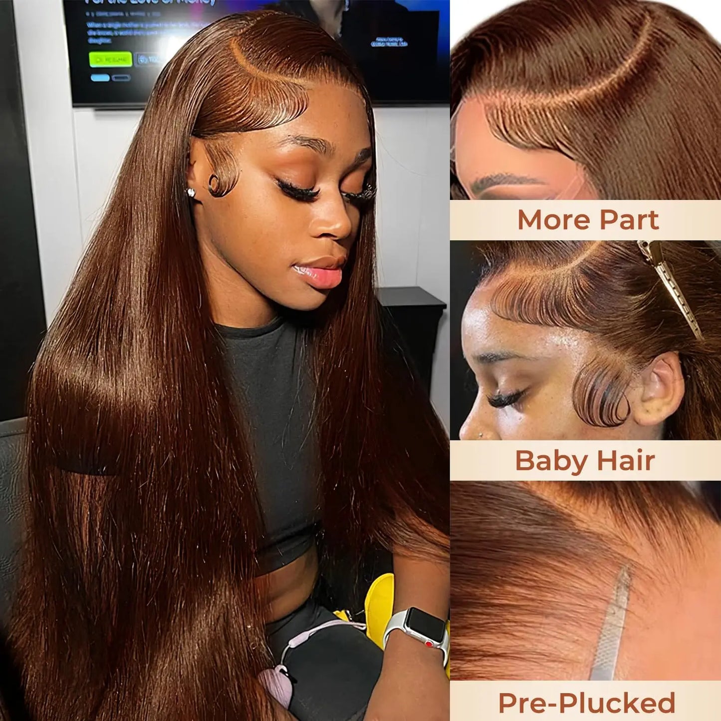 Colored #4 Brown High Density Transparent Lace Straight 360 Lace Human Hair Wigs