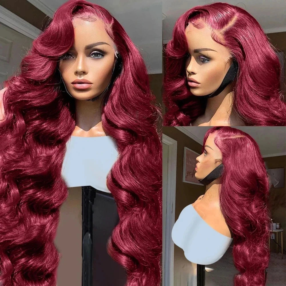 99J Color Body Wave 13x6 Lace Front Human Hair Wigs Transparent Lace