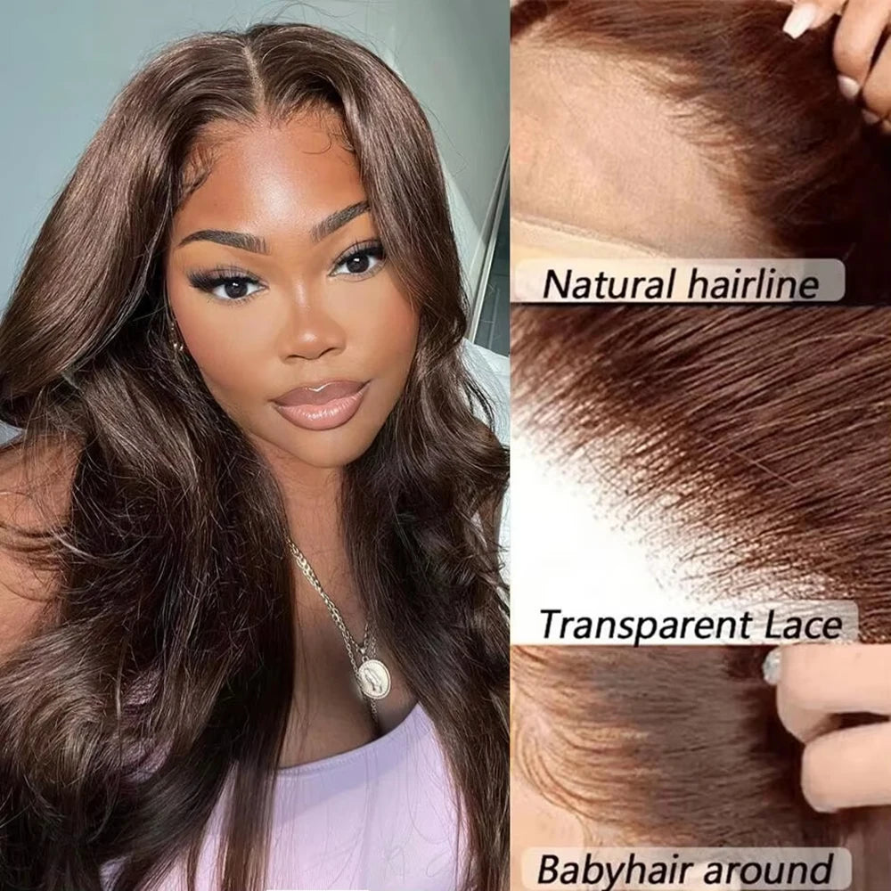 Brown Color #4 Straight Hair 13×4/13×6 Lace Front Human Hair Transparent Lace Wigs