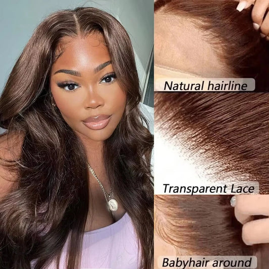 Brown Color #4 Straight Hair 13×4/13×6 Lace Front Human Hair Transparent Lace Wigs
