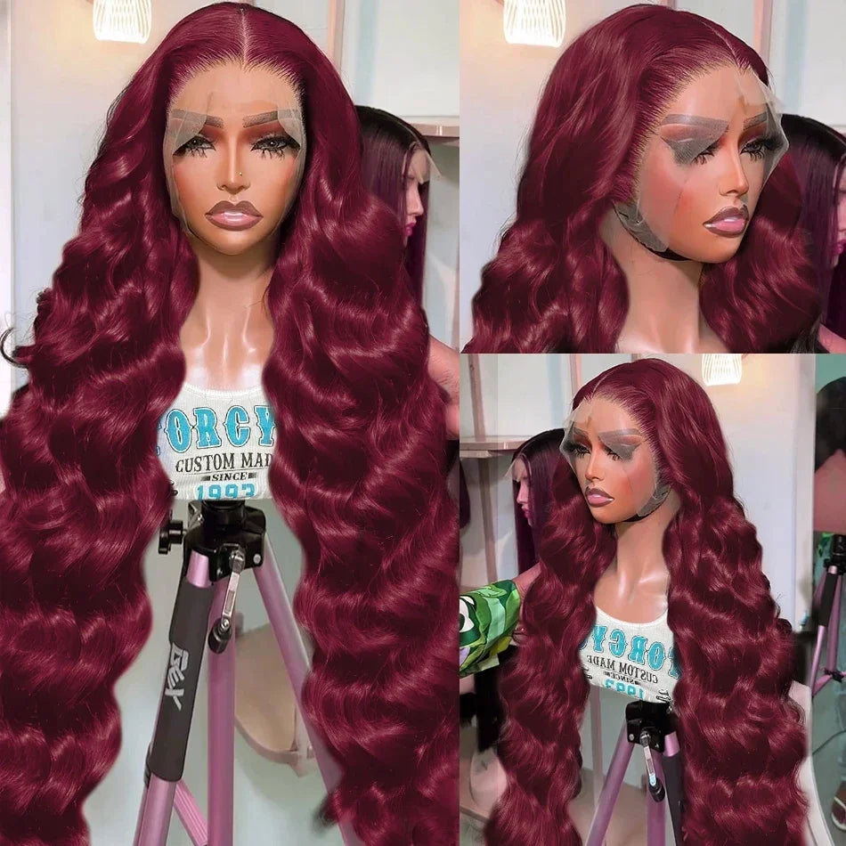 99J Color Body Wave 13x6 Lace Front Human Hair Wigs Transparent Lace