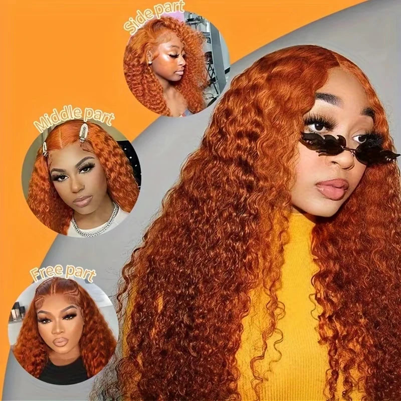 Water Wave 360 Lace Human Hair Wigs #350 Orange Colored Wigs