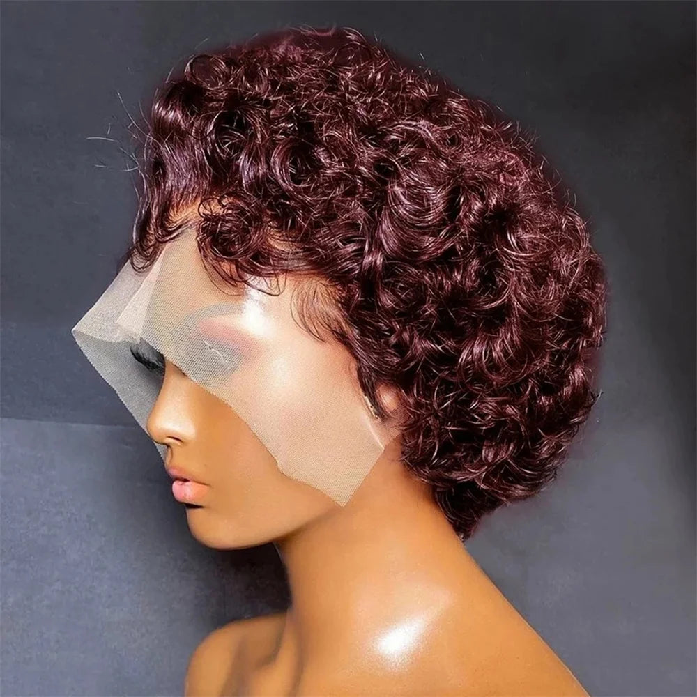 Pixie Cut Wig 99J Color 13x4 Transparent Lace Front Human Hair Wig