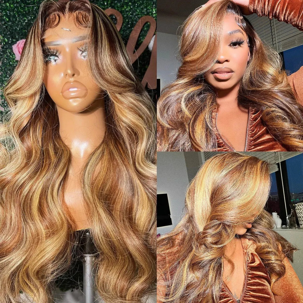 Highlight 4/27 Colored 180 Density Transparent Lace 13x4  Body Wave Lace Front Human Hair Wigs Pre Plucked