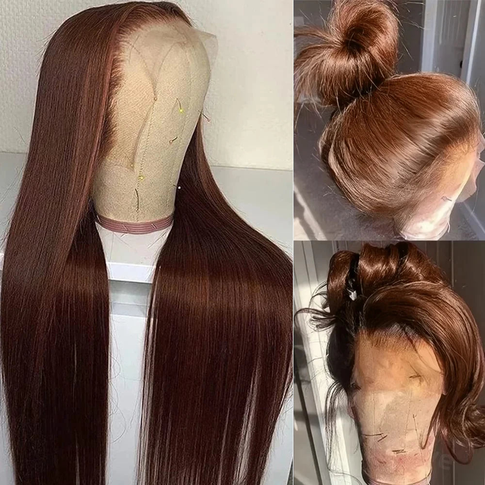 Colored #4 Brown High Density Transparent Lace Straight 360 Lace Human Hair Wigs