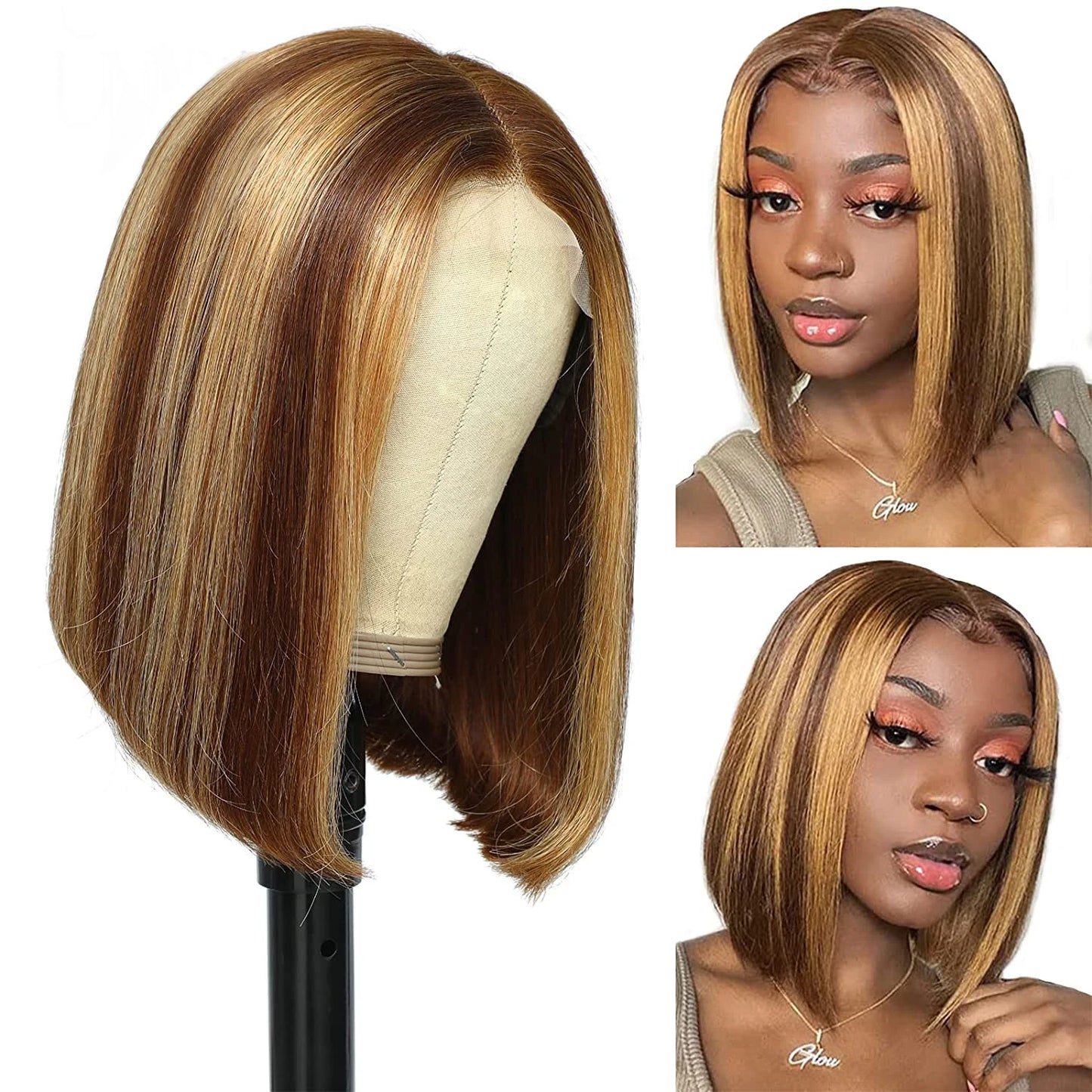 Highlight 4/27 Color Human Hair 180 Density Bob Wig 13×4 Lace Front Human Hair Wigs