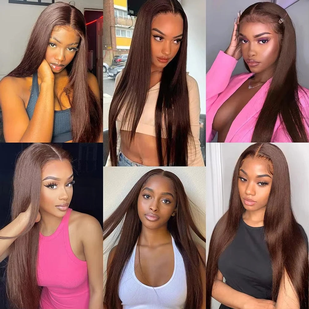 Brown Color #4 Straight Hair 13×4/13×6 Lace Front Human Hair Transparent Lace Wigs